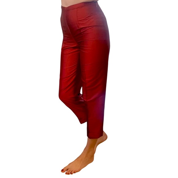 GIANNI PETITE Red Silk High Waist Cuffed Ankle Cropped Pants • Vintage 90s • 4 P - Picture 4 of 16